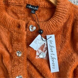 NWT For Love & Lemons Myriam Orange Cardigan with Gem Buttons